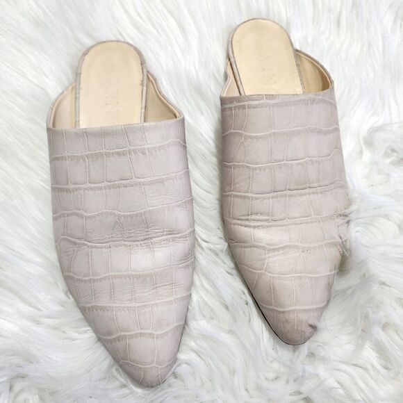 Arno Italian Pale Pink Croc Leather Mules Flat 7.5 - Picture 1 of 7